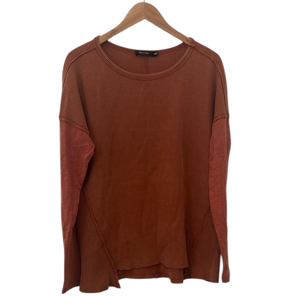 Doe & Rae Waffle Knit Long Sleeve Top Rust Small